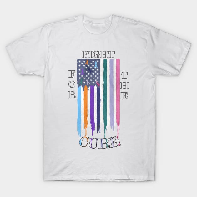 Cancer Awareness Ribbons Cure Support Gift Fight for the Cure Ribbon Shirt Distressed Flag Gifts T-Shirt by tamdevo1